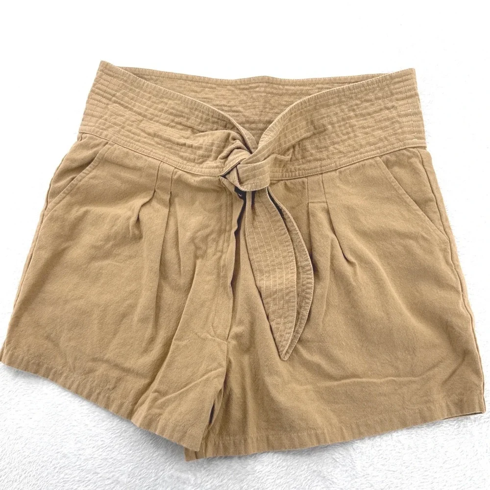 Free People FP One Womens Shorts Size 8 Tan Khaki Tie Waist Pleated Boho
